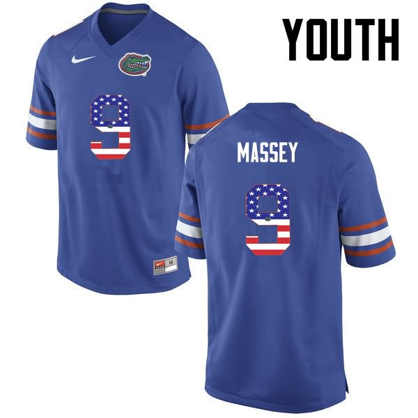 NCAA Florida Gators Dre Massey Youth #9 USA Flag Fashion Nike Blue Stitched Authentic College Football Jersey LFA6664QU